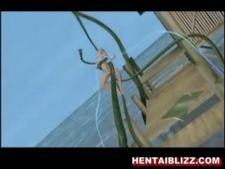 תלת ממדים אנימציה הנטאי streetwalker מקבל מזוין על ידי ענק tentac