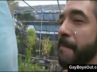 Hairy Arab gay mistress rides the prick in Back Yard shop