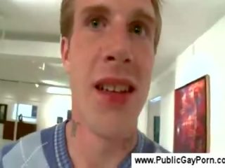 Publik homo bukkake in an art gallery